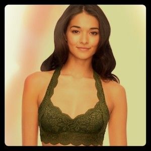 SO Lace Army Green Halter Bralette L Jr's